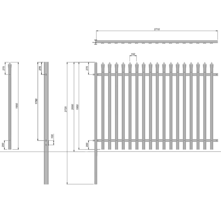 2.0m High Steel Palisade Fencing