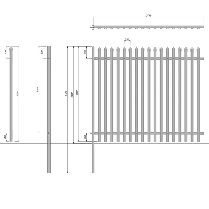 2.4m High Steel Palisade Fencing